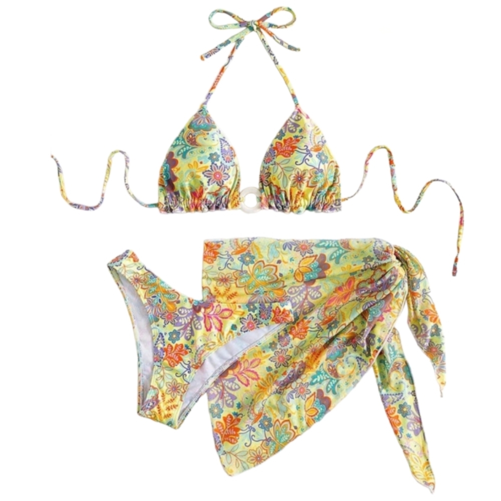 Women's Halter Triangle Bikini Set and Beach Skirt. Size M.